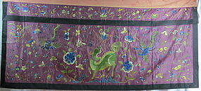 Antique Chinese silk embroidery panel with Kylin
