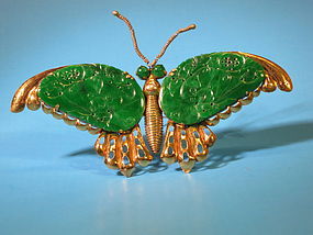 Apple green jadeite and gold Butterfly brooch