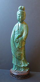 Large hardstone jade lady with carved stand