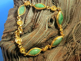 Pure gold and jadeite chain bracelet