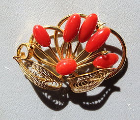 Coral metal brooch