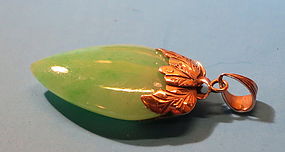 Vintage Chinese jade heart shape pendant with 14k gold
