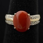 Coral yellow gold and diamond ring