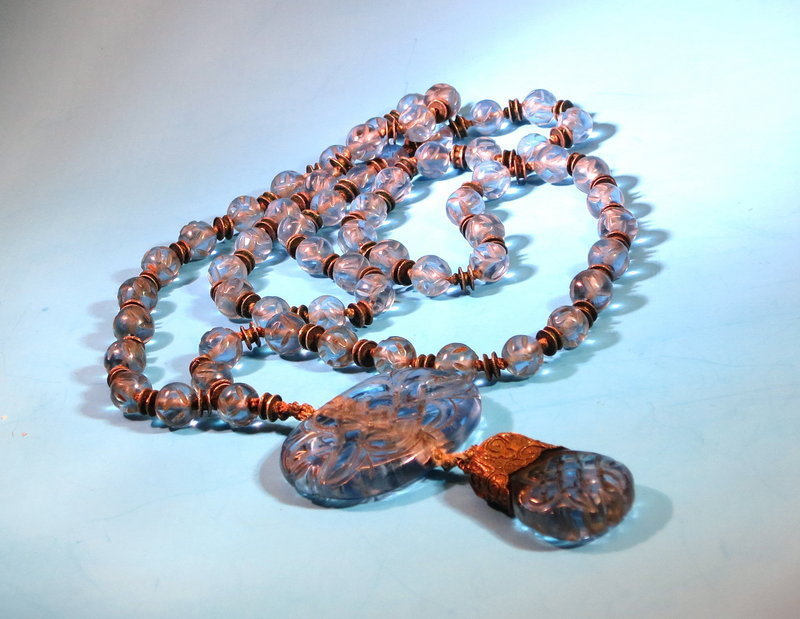Antique Carved Peking glass pendant necklace
