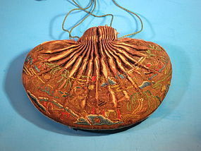 Antique Chinese silk embroidered scent pouch He Bao
