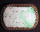 Jadeite plaque gilt silver brooch pin