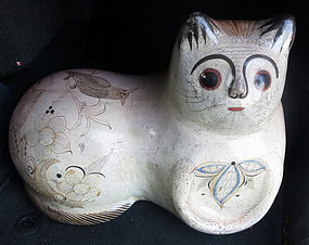 large vintage pottery cat