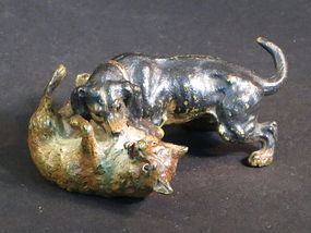 Austrian painted bronze dog and fox