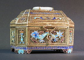 Antique Chinese Enameled Gilt-Silver Filigree Box