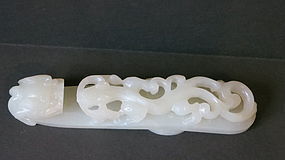 Hetian white jade carved dragon belt hook