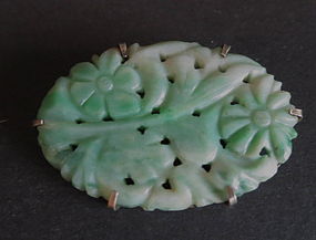 Antique Chinese carved apple green jadeite brooch Pin