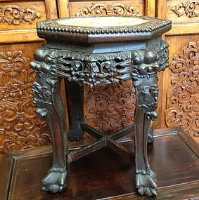 Antique Chinese jardiniere rosewood stand mable top