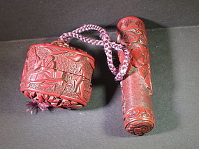 Japanese carved cinnabar container