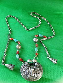 Antique Chinese silver necklace coral and turquoise
