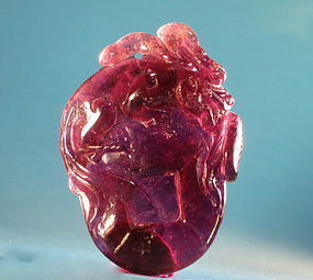 Brilliant Chinese carved tourmaline pendant