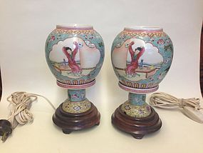 Pair of Chinese Famille Rose Porcelain lamp lantern
