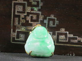 Jadeite Happy Buddha Pendant with gold fitting