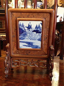 Antique Chinese porcelain plaque table screen