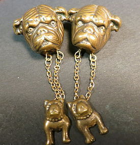 Pair of copper Bull dog earrings