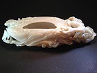 Carved Chinese white jade brush washer