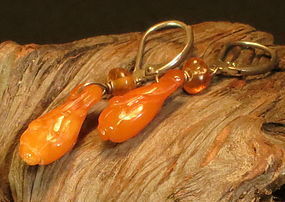 Carved butterscotch amber earrings