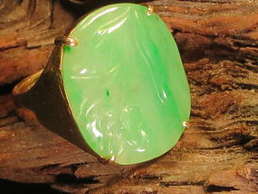 Chinese antique carved apple green jadeite gold ring