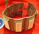 Chinese miniture carved panel  hinged silver bracelet