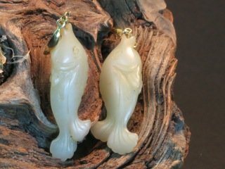 Pair of Chinese jade nephrite fish earrings