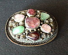 Chinese jadeite tourmaline silver brooch