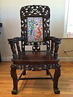Chinese rosewood Dragon armchair porcelain plaque