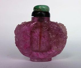 Chinese tourmaline snuff bottle with jadeite stopper