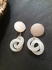 White jade nephrite double inter locked  earrings