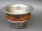 Antique Tibetan burl wood metal bowl