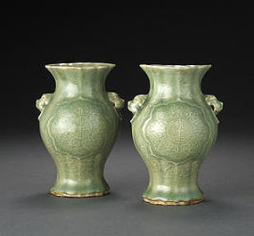 Pair of Chinese celadon glazed vases