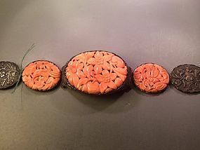 Chinese vintage carved coral silver bracelet