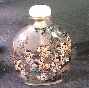 Chinese large inside painted hundred chilrend at play snuff bottle