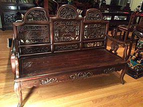 Antique Chinese carved Rosewood settee bench