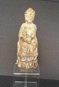 Ming Dynasty carved wood Goddess of Mercy fragment