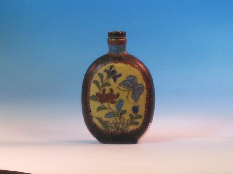 antique  cloisonné enameled metal bottle