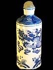 Large blue and white porcelain dragon snuff bottle