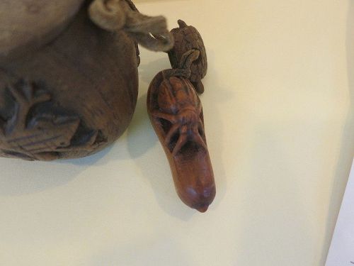 19th Century Japanese  carved wooded tobacco pouch