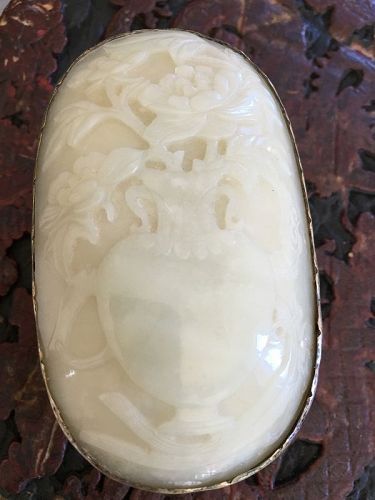 Chinese silver white brass box with white jade top