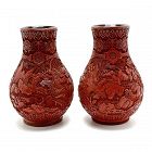 19th Century A Pair of Cinnabar Lacquer Vases
