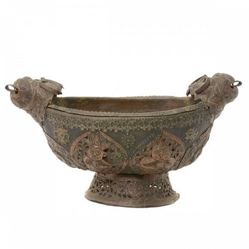 A Tibetan Copper and Wood Altar Bowl