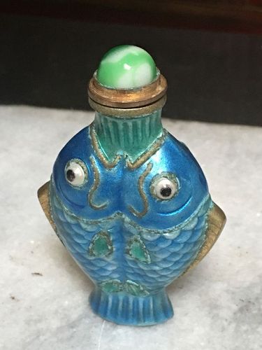 Chinese vintage enamel copper snuff bottle double fish shape