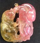 watermelon tourmaline carved double badgers pendant