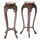 Pair of Rosewood Flower Stands with Marble Inset