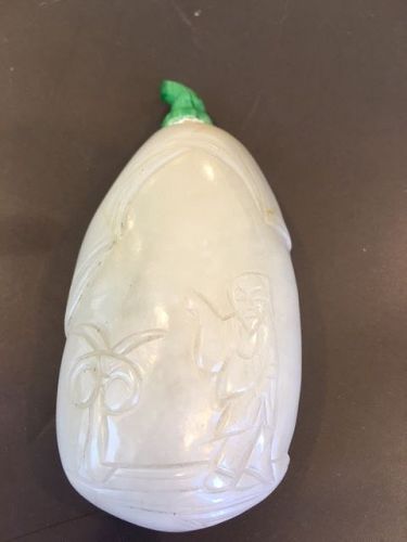 antique Chinese carved pebble  white jade snuff bottle