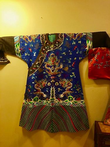 Chinese antique blue background dragon robe