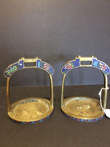 Pair of Chinese antique cloisonne bronze horse stirrups